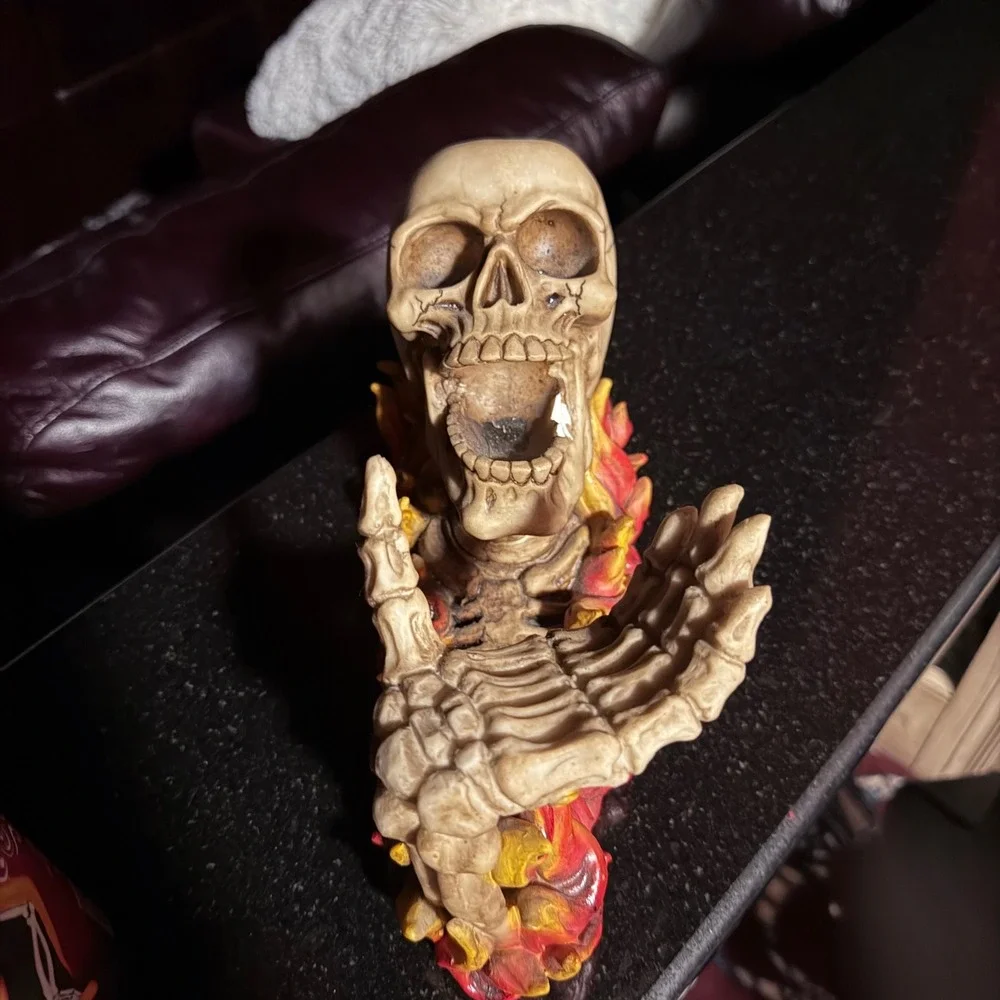 Unbranded Skull Wine Bottle Holder Unisex OS Bone Good Flaming Gothic Resin Rack